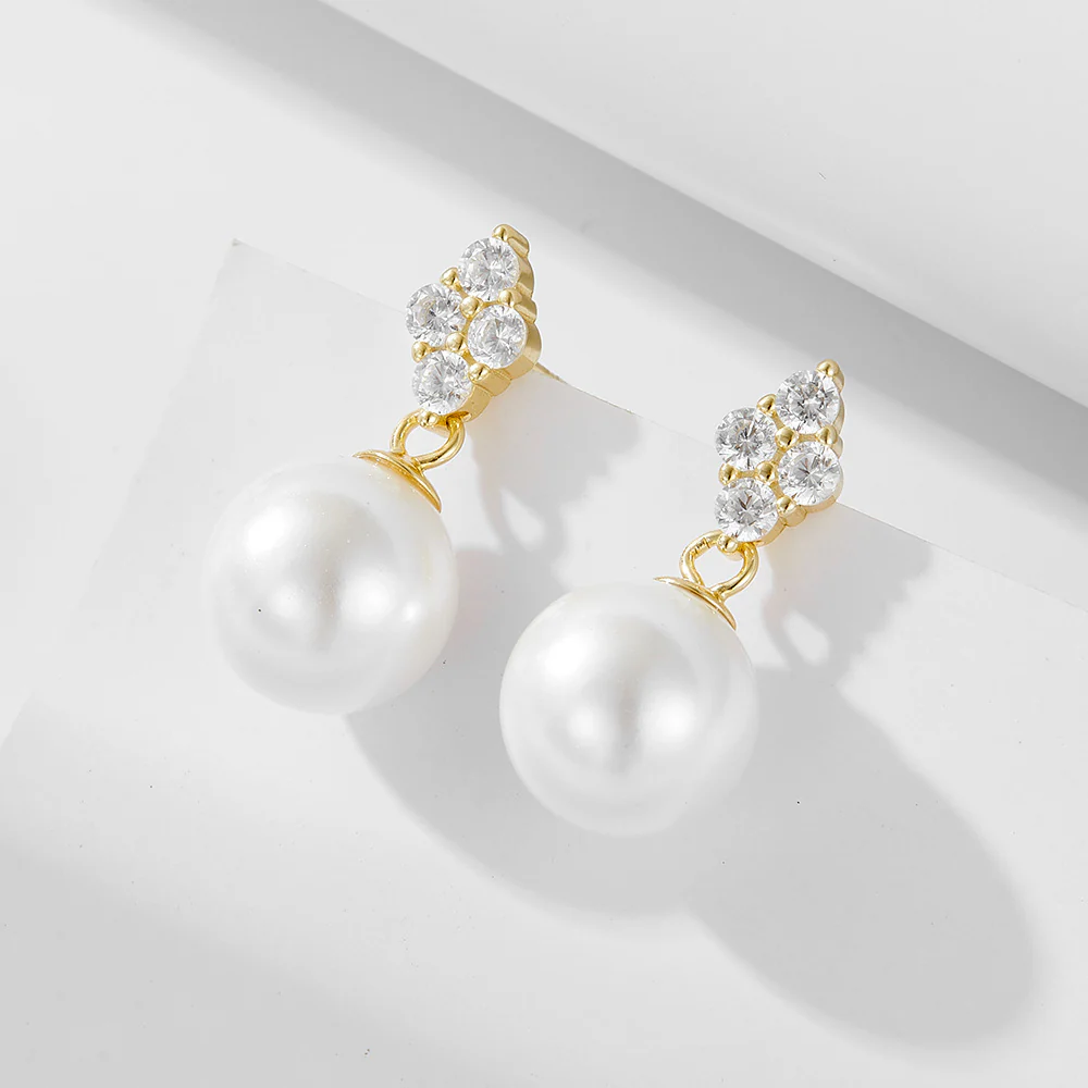 Rhombic Stud 10mm Pearl Dangle Earrings