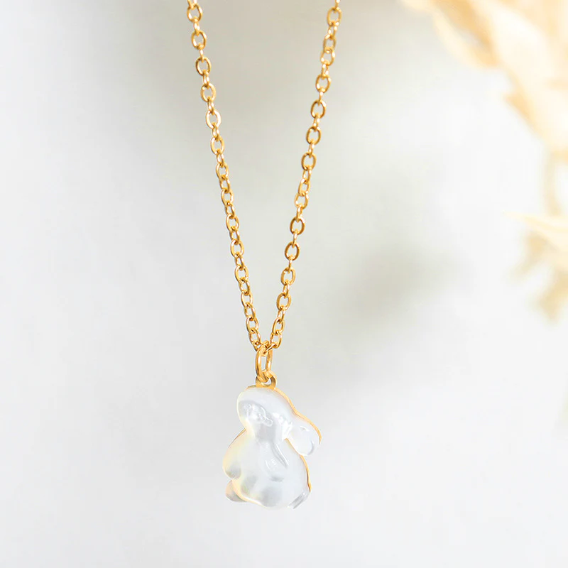 Natural Mother of Pearl Rabbit Pendant Necklace