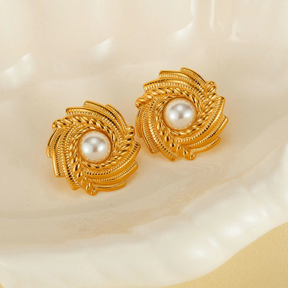 Vintage Large Textured Pearl Stud Earrings