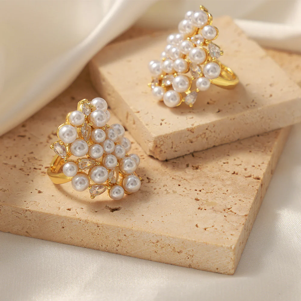 Adjustable Diamond and Pearl Ring