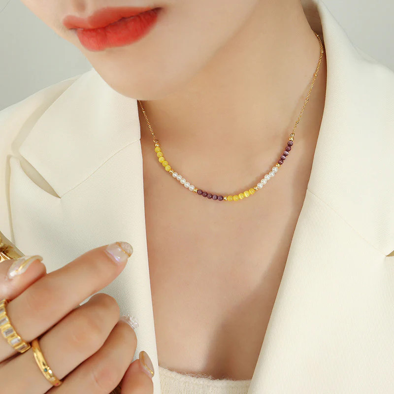 Pearl and Cat Eye Stone Opal Necklace