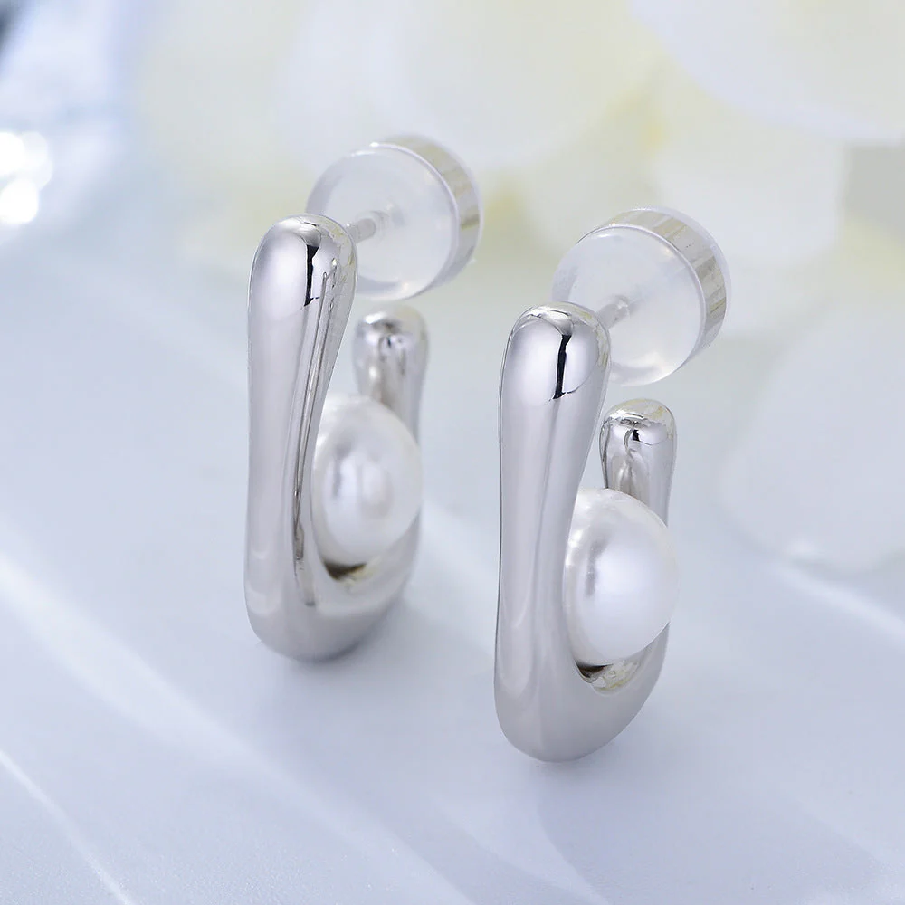 Geometric Earrings Pearl Studs