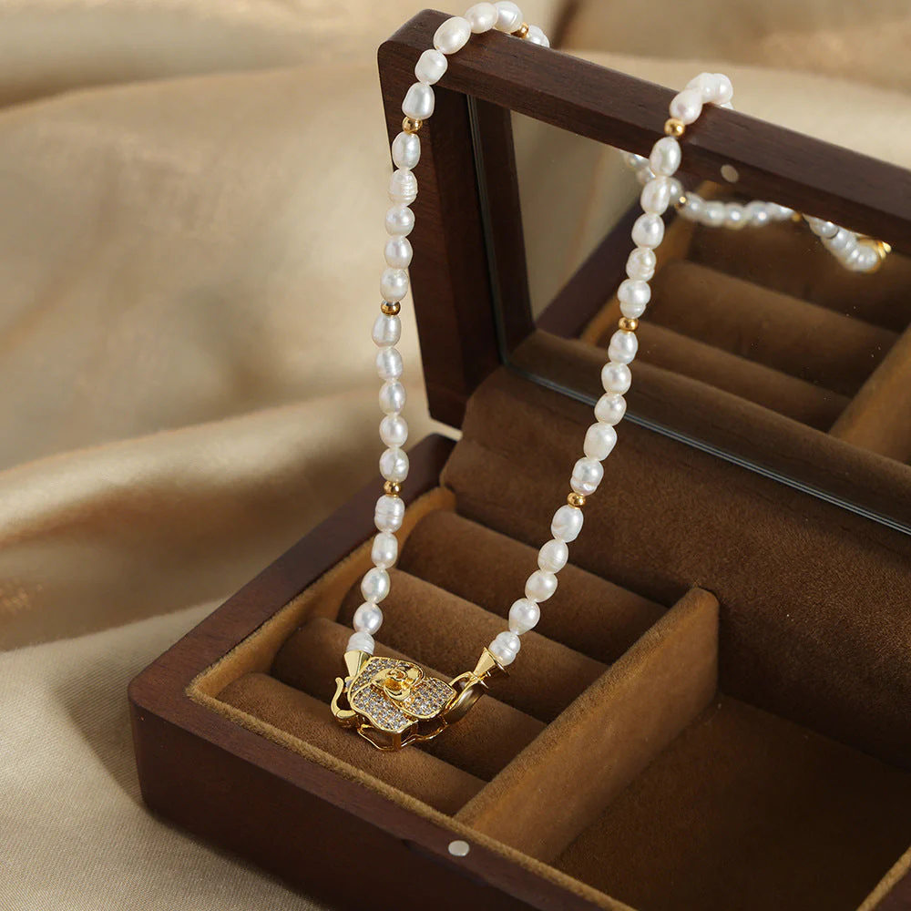 Freshwater Pearl Necklace With Diamond Rose Pendant
