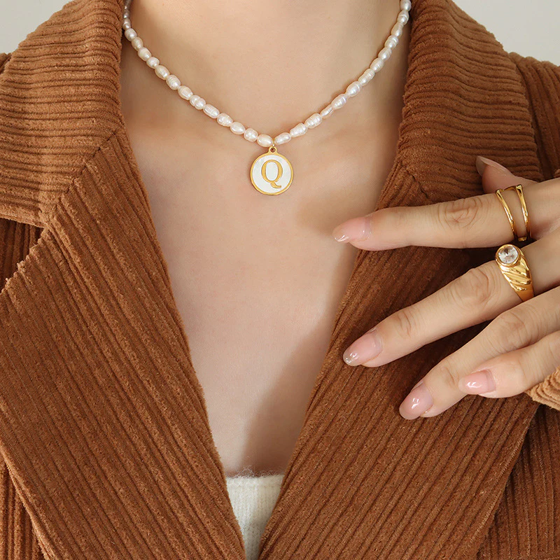 26 Initial Letter Pendant Freshwater Pearl Necklace