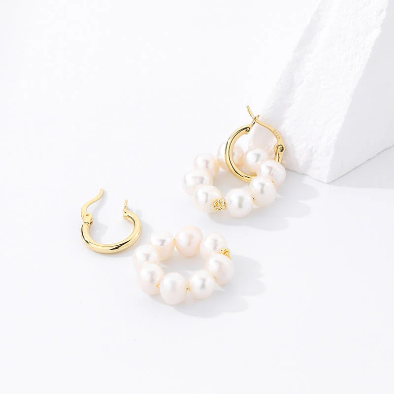 Gold Pearl Hoop Earrings