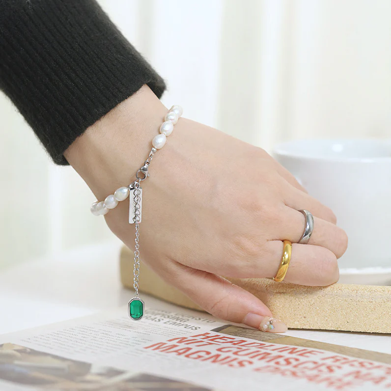 Emerald Zircon Freshwater Pearl Bracelet