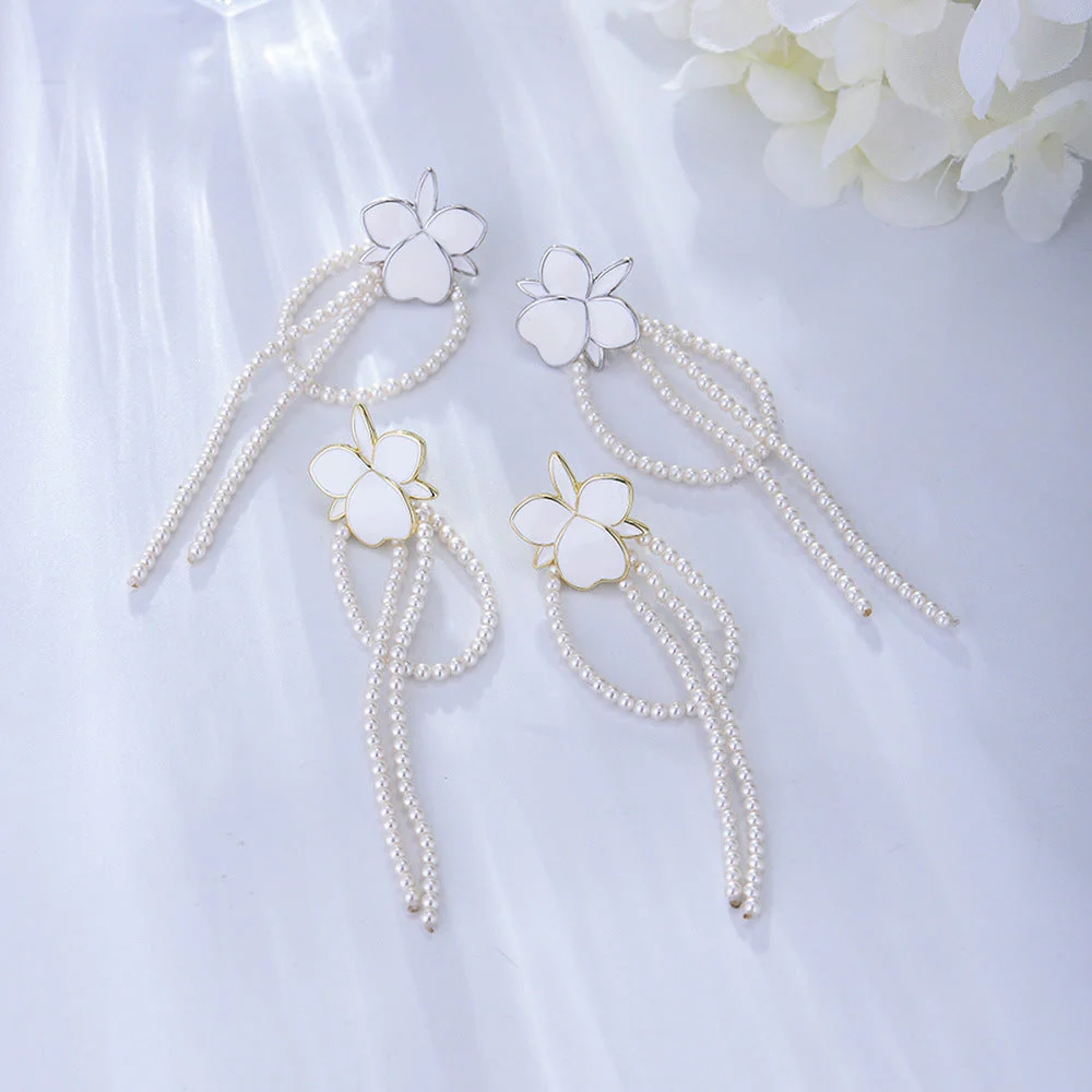 Pearl Earrings Flower Tassel Earrings