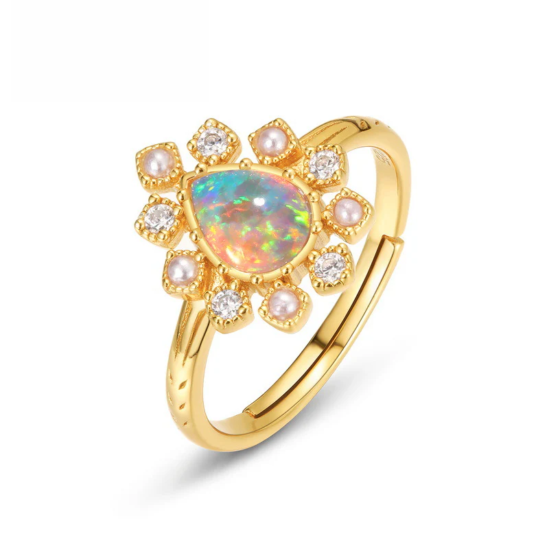 Teardrop Opal and Pearl Ring