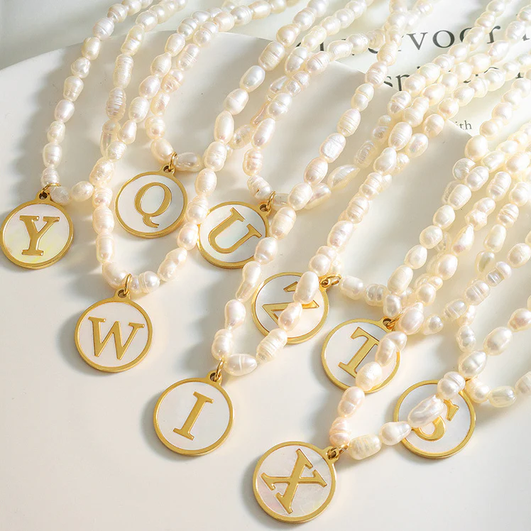 26 Initial Letter Pendant Freshwater Pearl Necklace