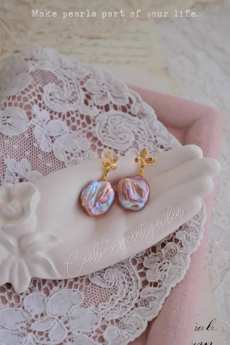 【Monet Garden Collection】 Handmade Butterfly Purple Baroque Pearl Earrings