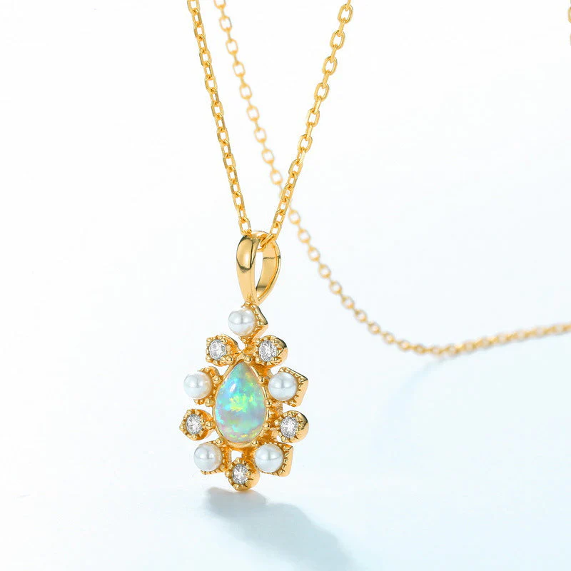 Teardrop Opal  With Pearl Pendant Necklace