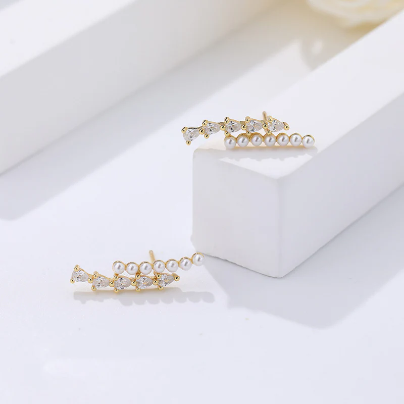 Diamond And Pearl Climber Earrings