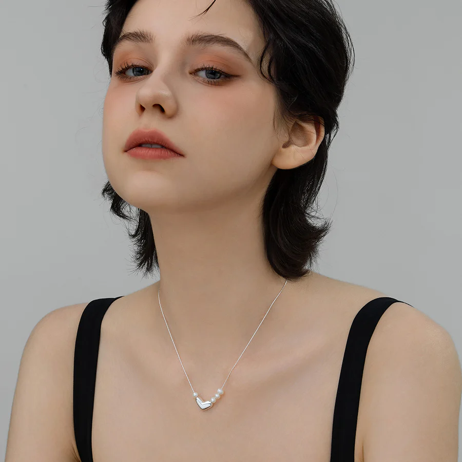 Silver Heart Freshwater Pearl Pendant Necklace