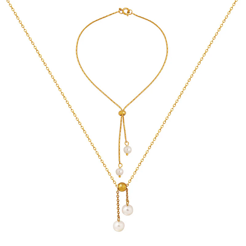 Adjustable Pulling Pearl Drop Necklace Bracelet Set