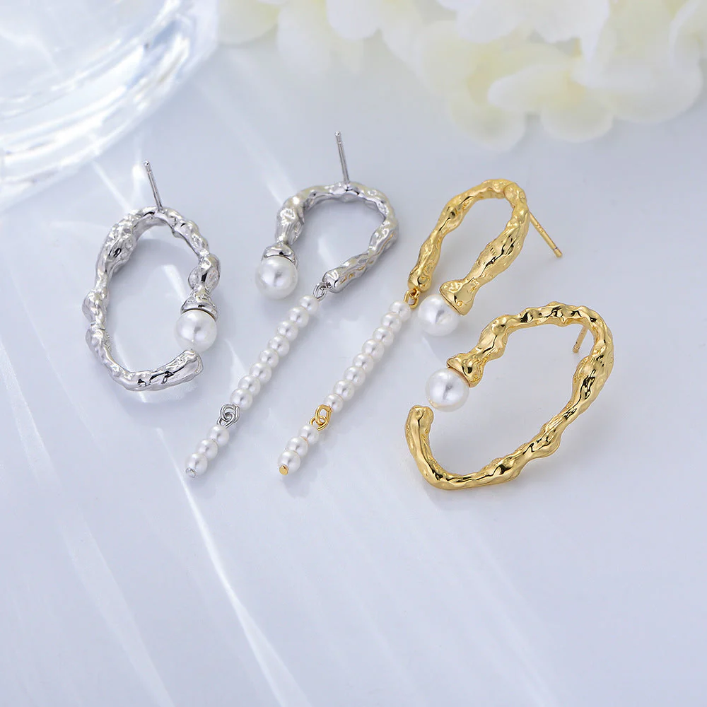 Geometric Asymmetric Pearl Earrings