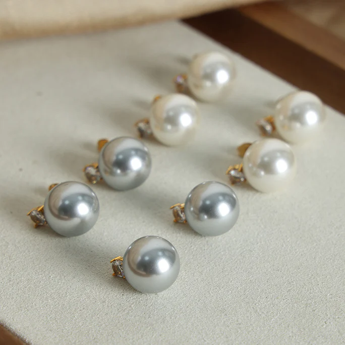 Diamond and 12mm Pearl Stud Earrings