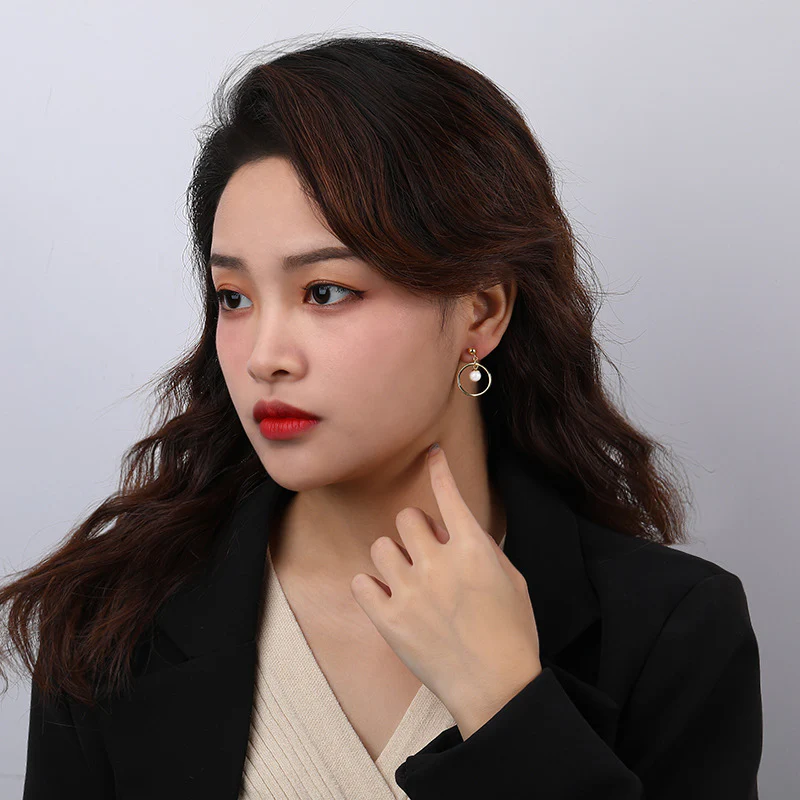 Gold Hoop and Pearl Earrings