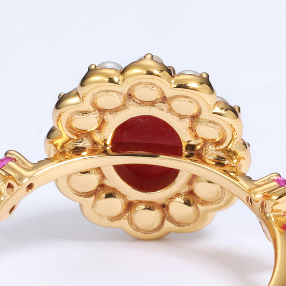 Red Coral Pearl Ring