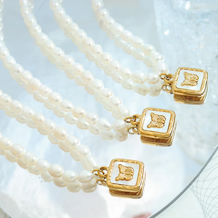 Embossed Butterfly Inlay Mother of Pearl Pendant Necklace