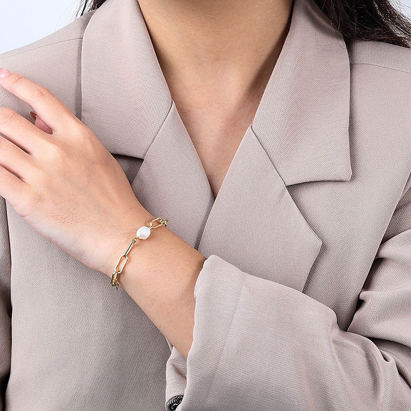 Adjustable Pearl Bracelet Paperclip Chain