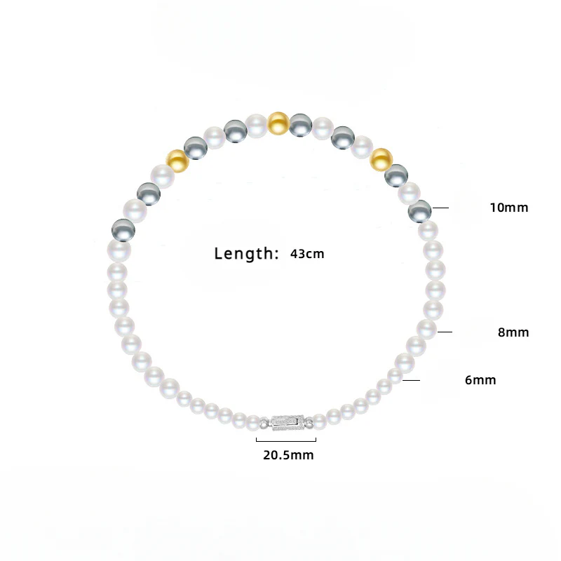 Gradient Sizes Mixed Color Pearl Necklace