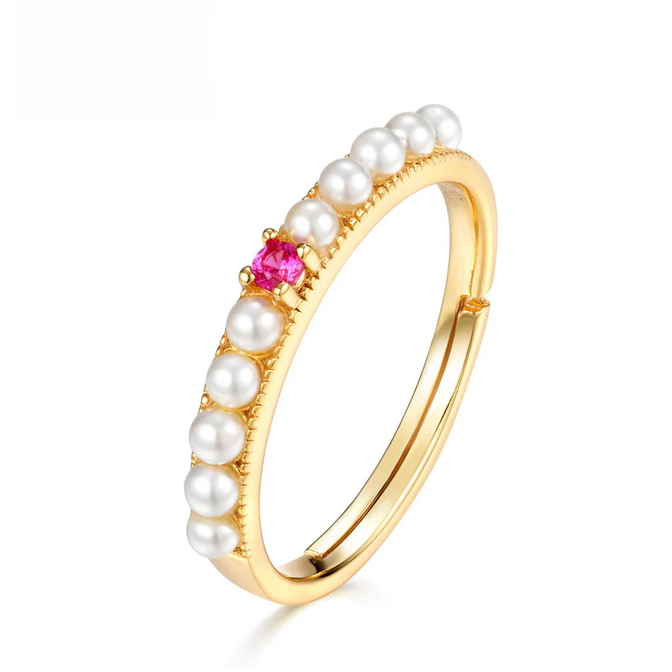Red Corundum And Seed Pearl Ring