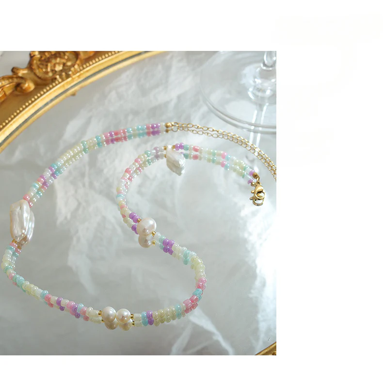 Baroque Pearl and Color Glass Beads Necklace