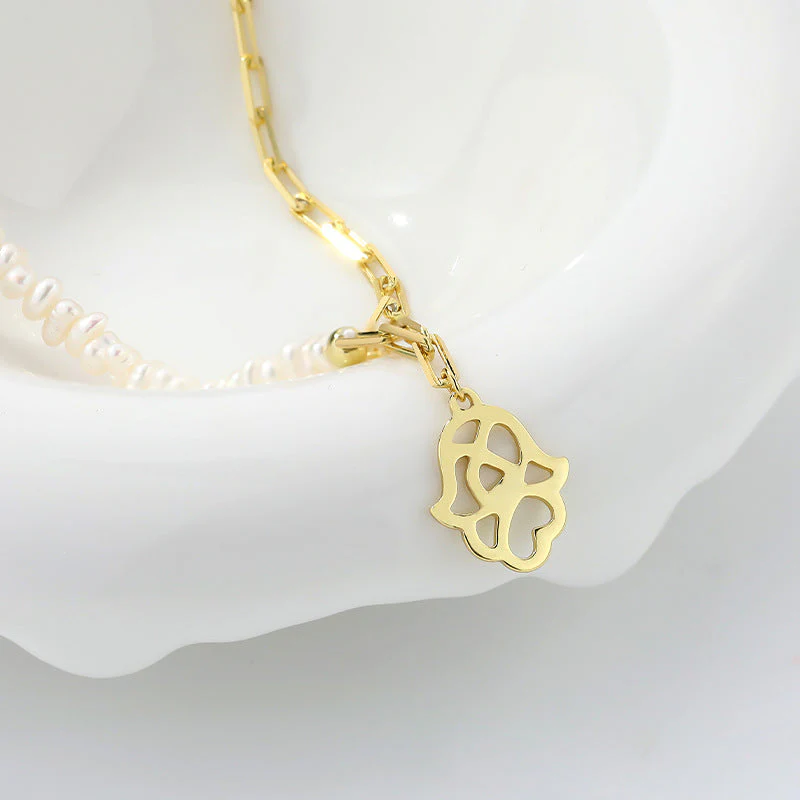 Half Pearl Half Gold Chain Necklace