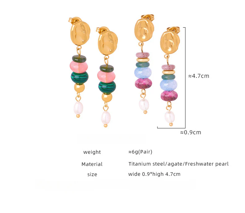 Colored Natural Stone Freshwater Pearl Drop Earrings