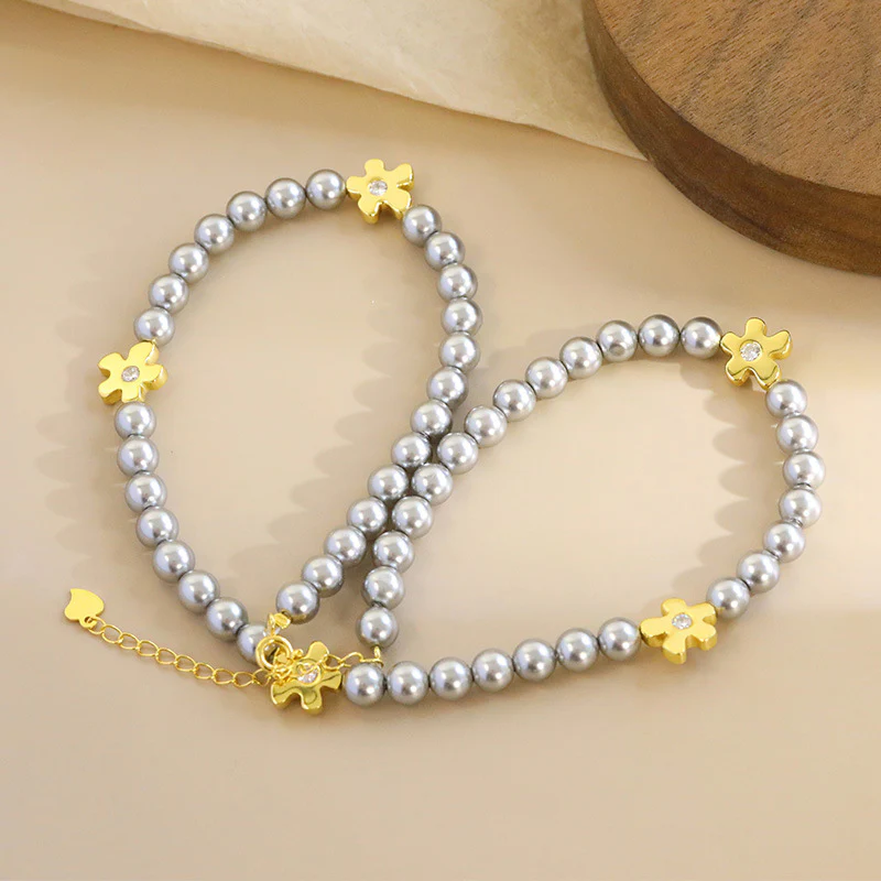 Light Luxury Swarovski Grey Pearl Necklace