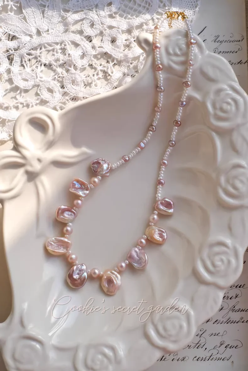 【Monet Garden Collection】 Handmade Freshwater and Baroque Pearl Necklace