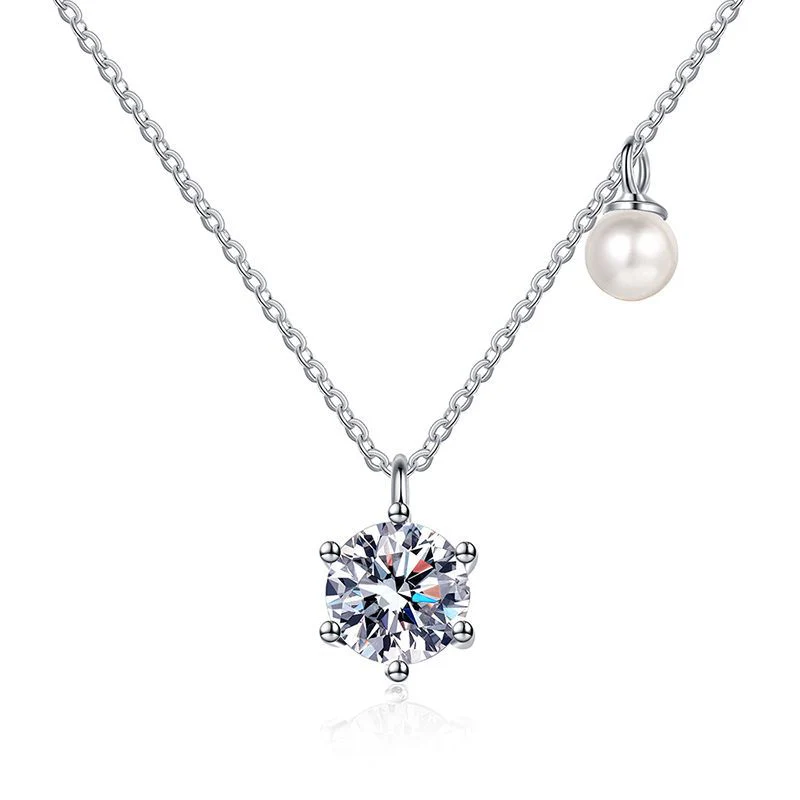 Pearl Charm Moissanite Pendant Necklace