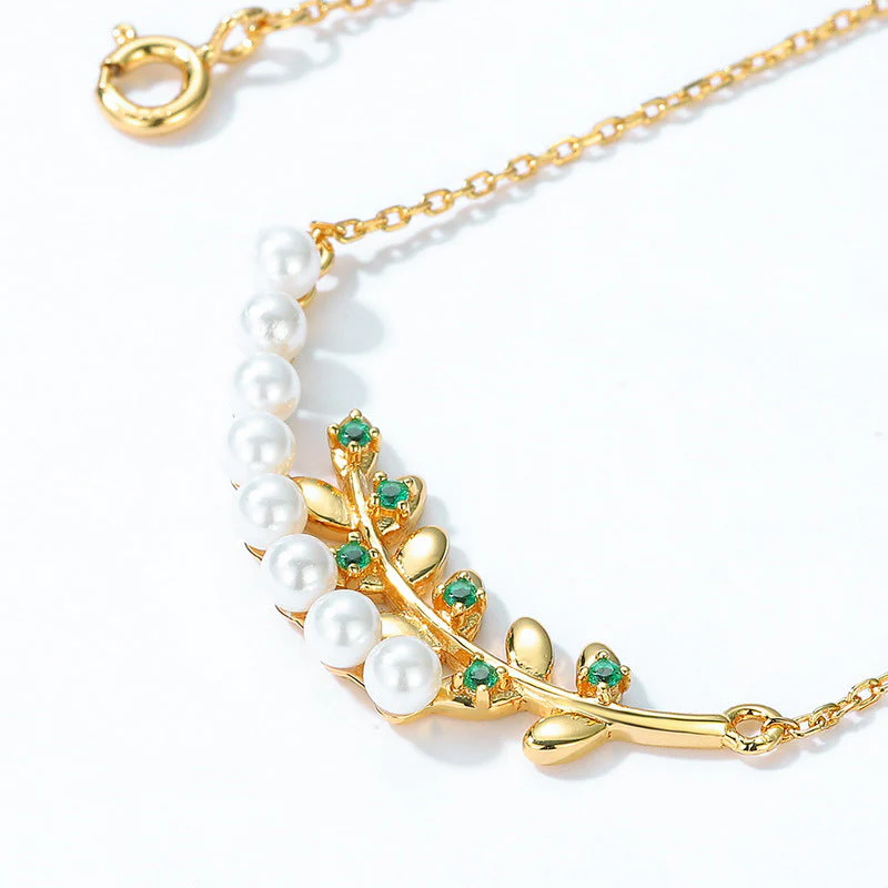 Olive Leaf Emerald Pendant Necklace