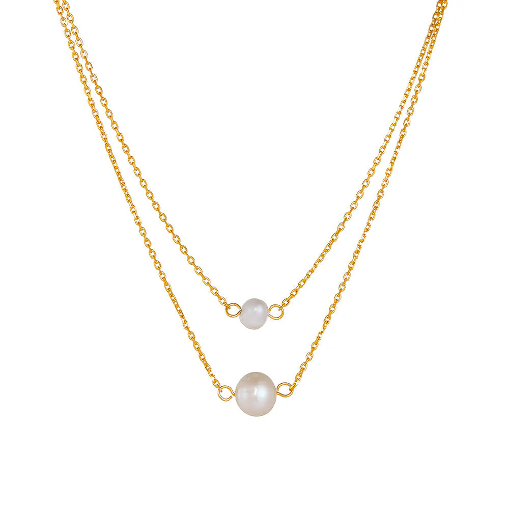 2 Layer Necklace With Freshwater Pearl Pendant