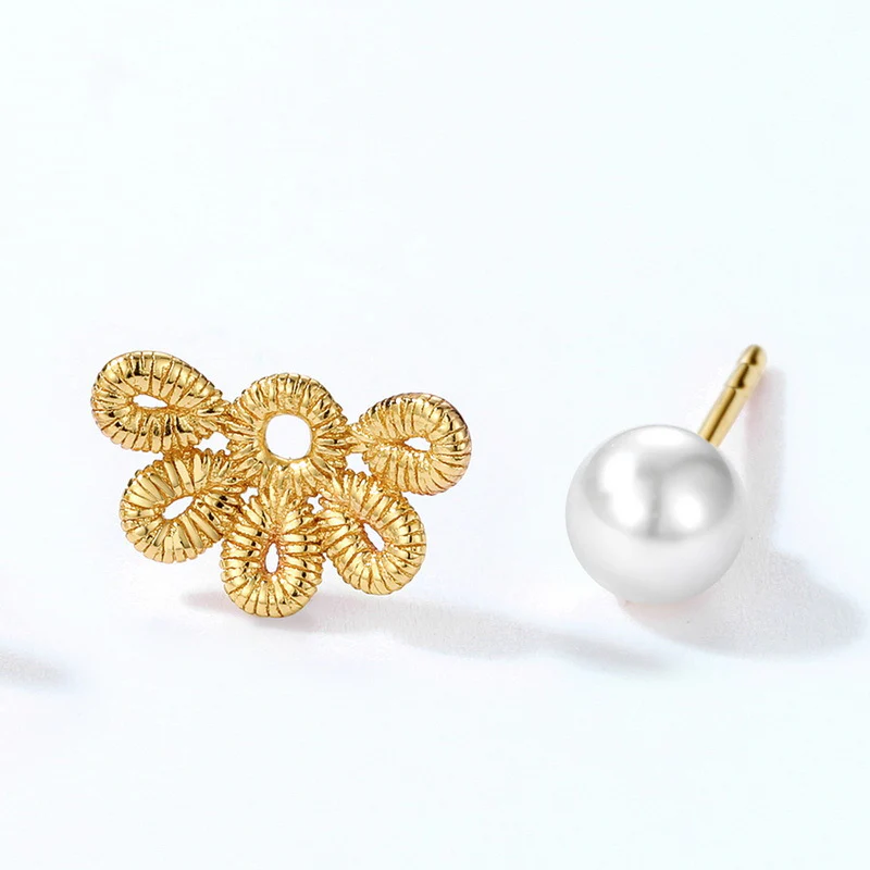 2 Wear Ways Hollow Flower Pearl Stud Earrings