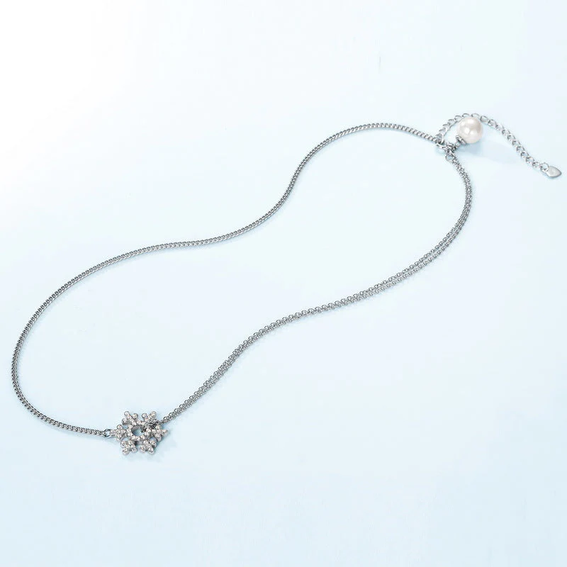 Snowflake Floating Pearl Necklace