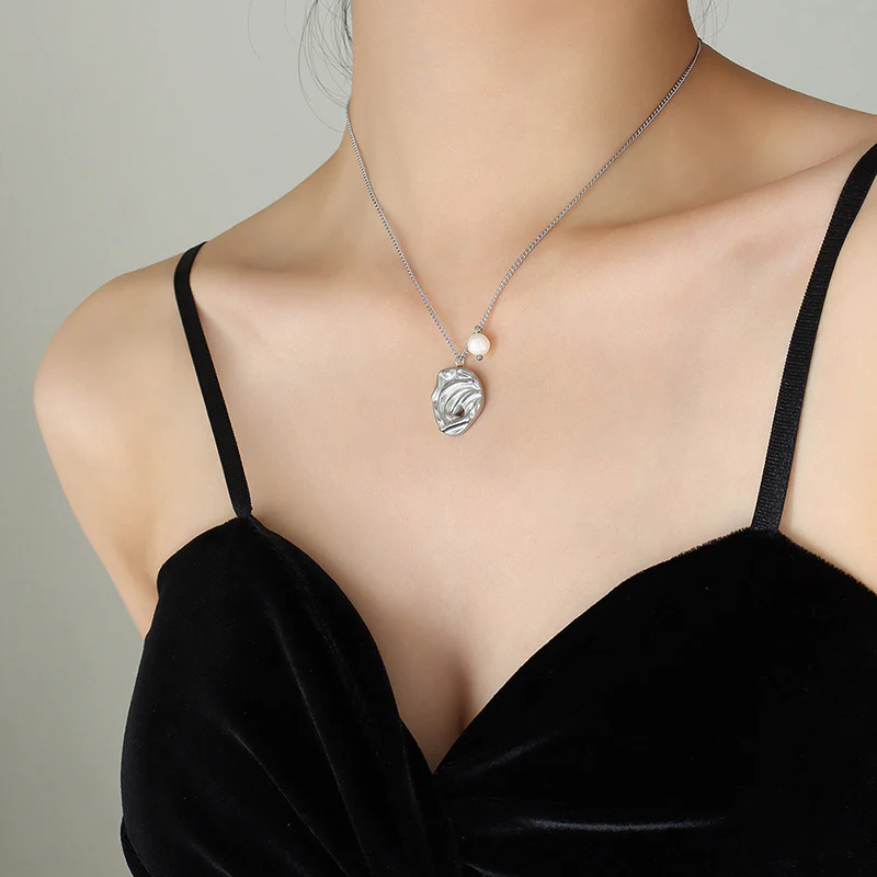 Geometric Pendant Pearl Charm Necklace