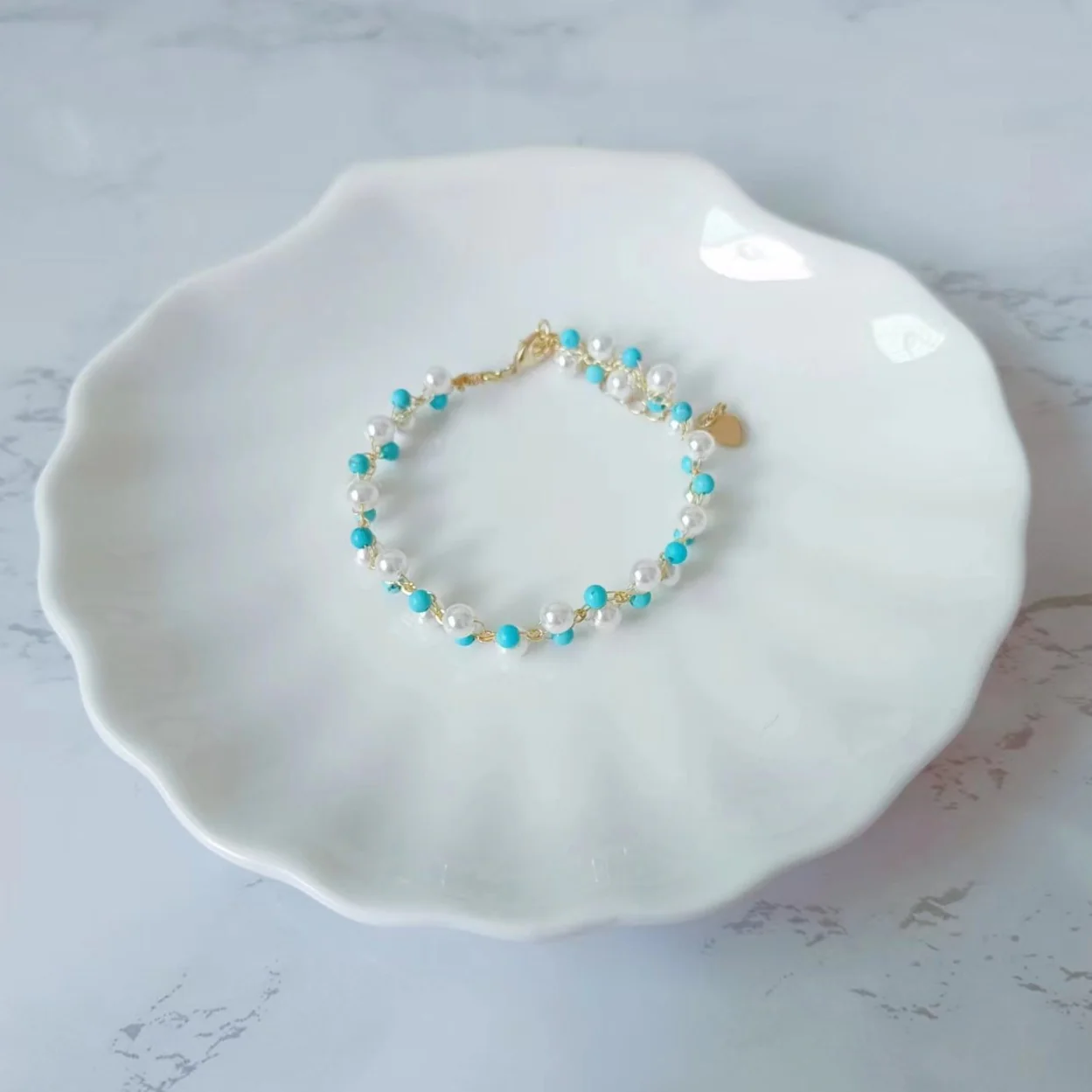 Handmade Turquoise And Pearl Bracelet
