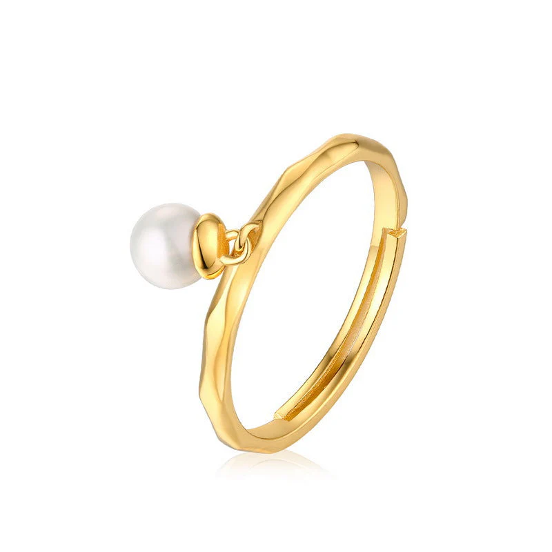 Diamond Cut 925 Silver Pearl Ring