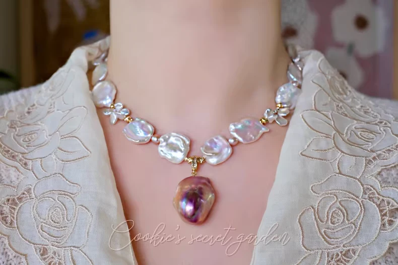 【Monet Garden Collection】 Handmade Cherry Jam Baroque Pearl Necklace