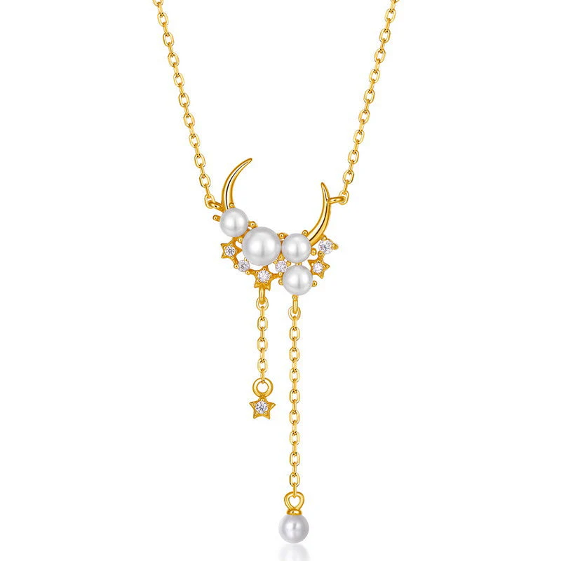 Pearl Pendant Moon and Star Necklace