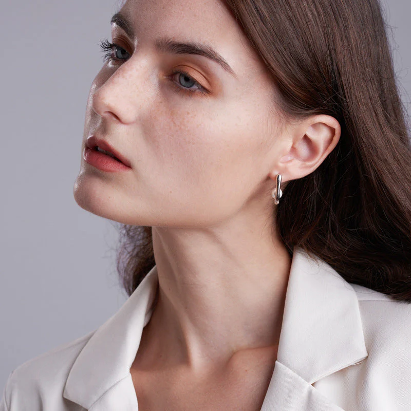 Geometric Earrings Pearl Studs