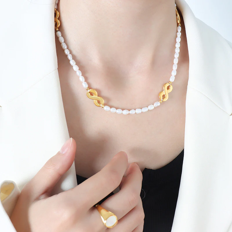 Infinity Clasp Stitching Freshwater Pearl Necklace