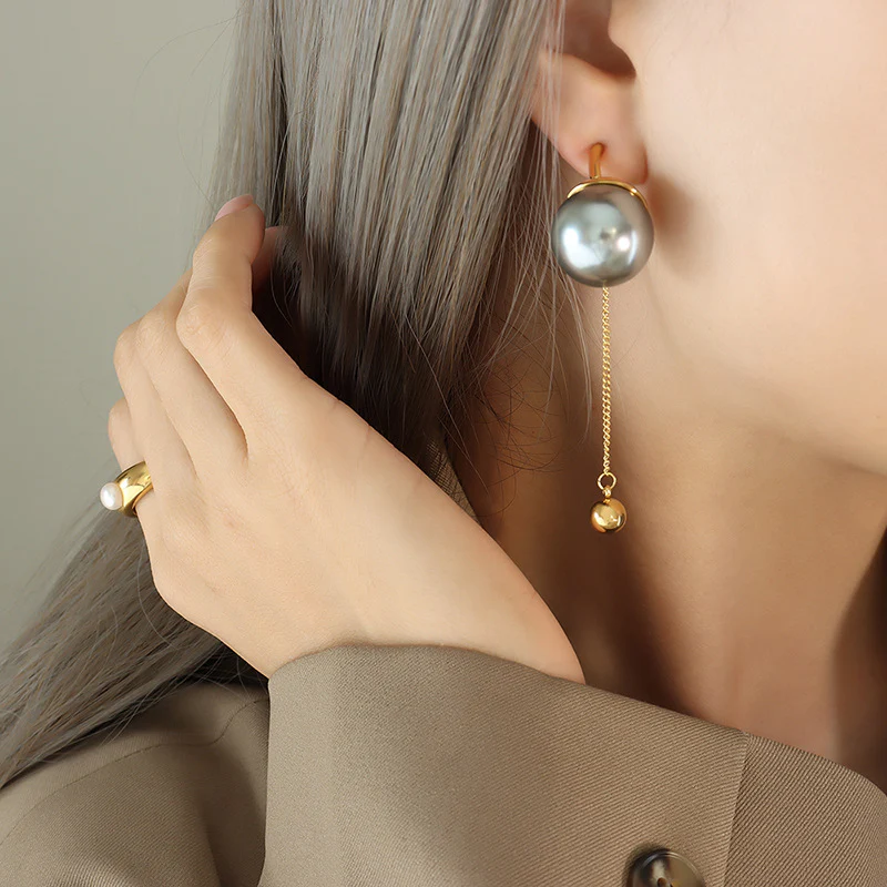 Tassel Stud Large Pearl Earrings