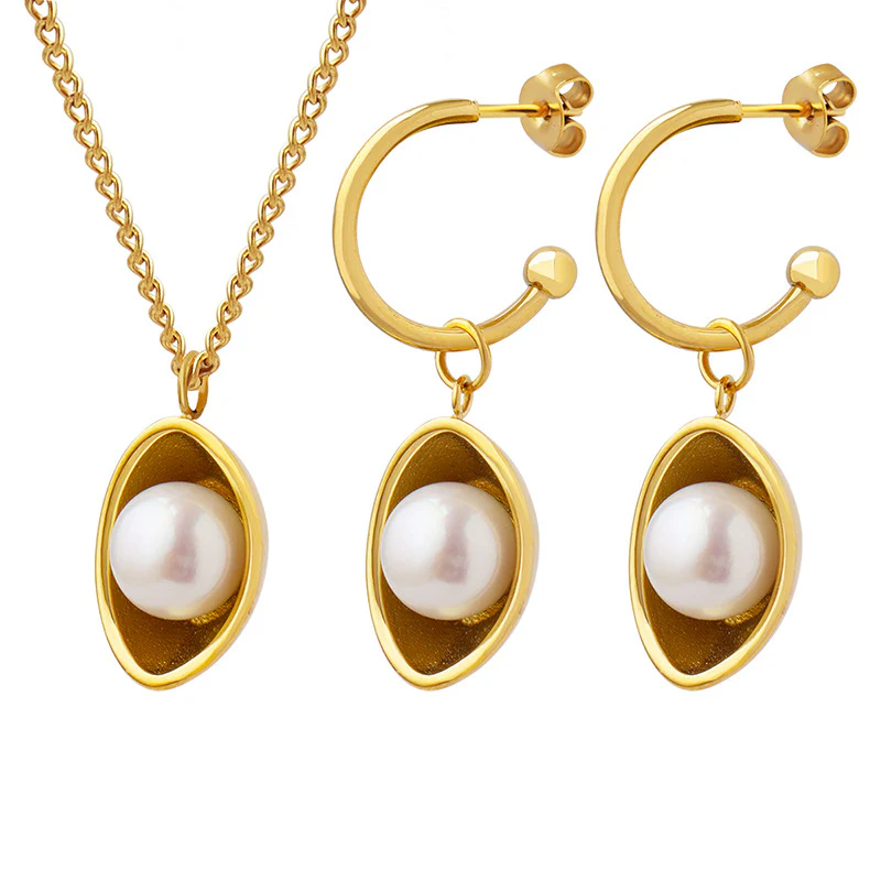 Pearl Pea Pod Pendant Necklace and Earring Set