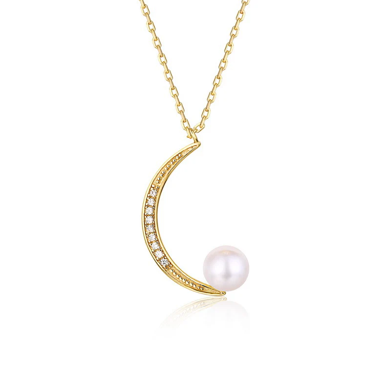 Single Pearl Moon Pendant Necklace