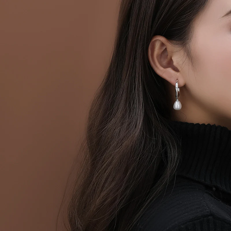 C Hoop Teardrop Pearl Earrings