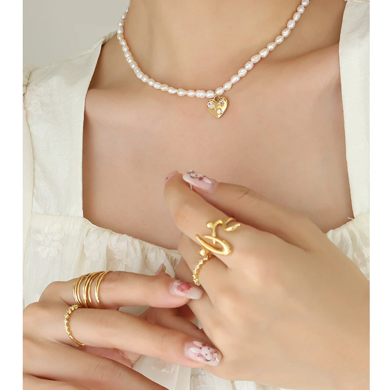 Freshwater Pearl Necklace With Heart Pendant