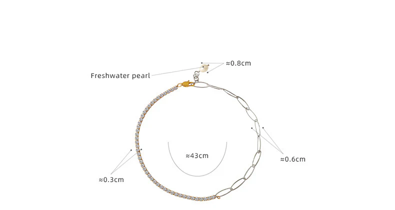 Half Zircon Claw Chain Half Oval Paperclip Chain Pearl Pendant Necklace