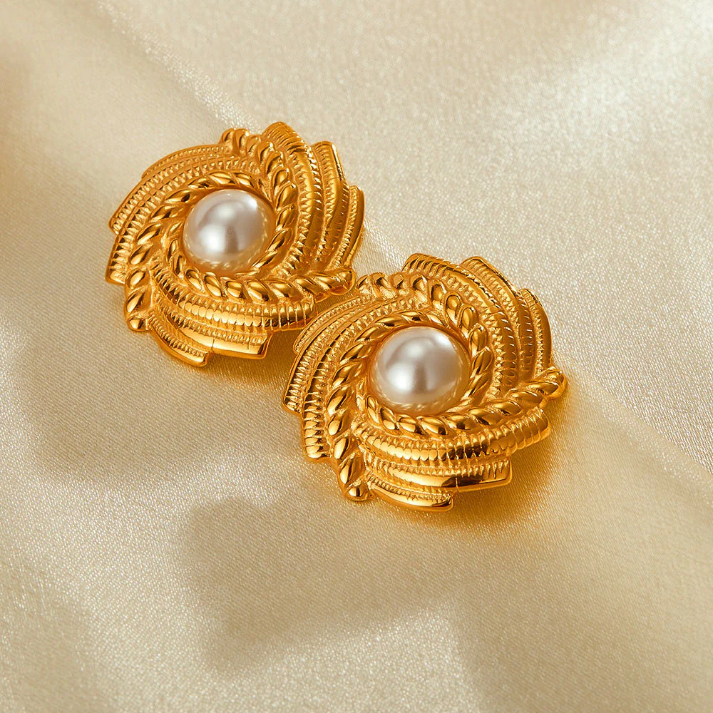 Vintage Large Textured Pearl Stud Earrings